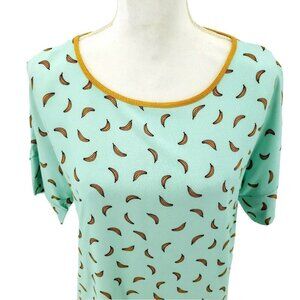 NUMPH Funky Banana Print Blouse Tee T-shirt Mint Green Yellow